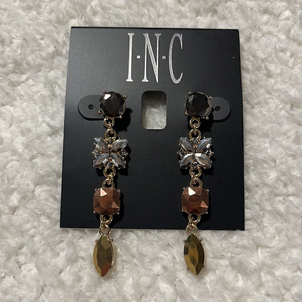 INC Gold-Tone Multi-Crystal Linear Drop Earrings - Picture 3 of 6